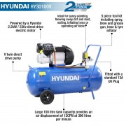 Hyundai HY30100V 3HP, 100 Litre Air Compressor - 8 Bar, 14CFM, V-Twin, Direct Drive, Silenced