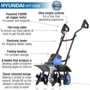 Hyundai HYT1500E 1500W 450mm Electric Garden Tiller, Cultivator, Rotavator and Rototiller